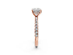 Cushion Cut Diamond Hidden Halo Solitaire Ring in Rose gold with Round Pavé Band and Prong Setting_62