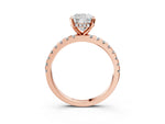 Cushion Cut Diamond Hidden Halo Solitaire Ring in Rose gold with Round Pavé Band and Prong Setting_63