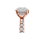 Cushion Cut Diamond Hidden Halo Solitaire Ring in Rose gold with Round Pavé Band and Prong Setting_65