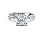 Cushion Cut Diamond Hidden Halo Solitaire Ring in White gold with Round Pavé Band and Prong Setting_60