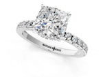 Cushion Cut Diamond Hidden Halo Solitaire Ring in White gold with Round Pavé Band and Prong Setting_61