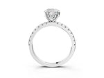 Cushion Cut Diamond Hidden Halo Solitaire Ring in White gold with Round Pavé Band and Prong Setting_63