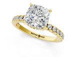 Cushion Cut Diamond Hidden Halo Solitaire Ring in Yellow gold with Round Pavé Band and Prong Setting_61