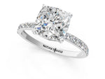 Cushion Cut Diamond Pavé Band Solitaire Ring in White gold with Round Accents_25