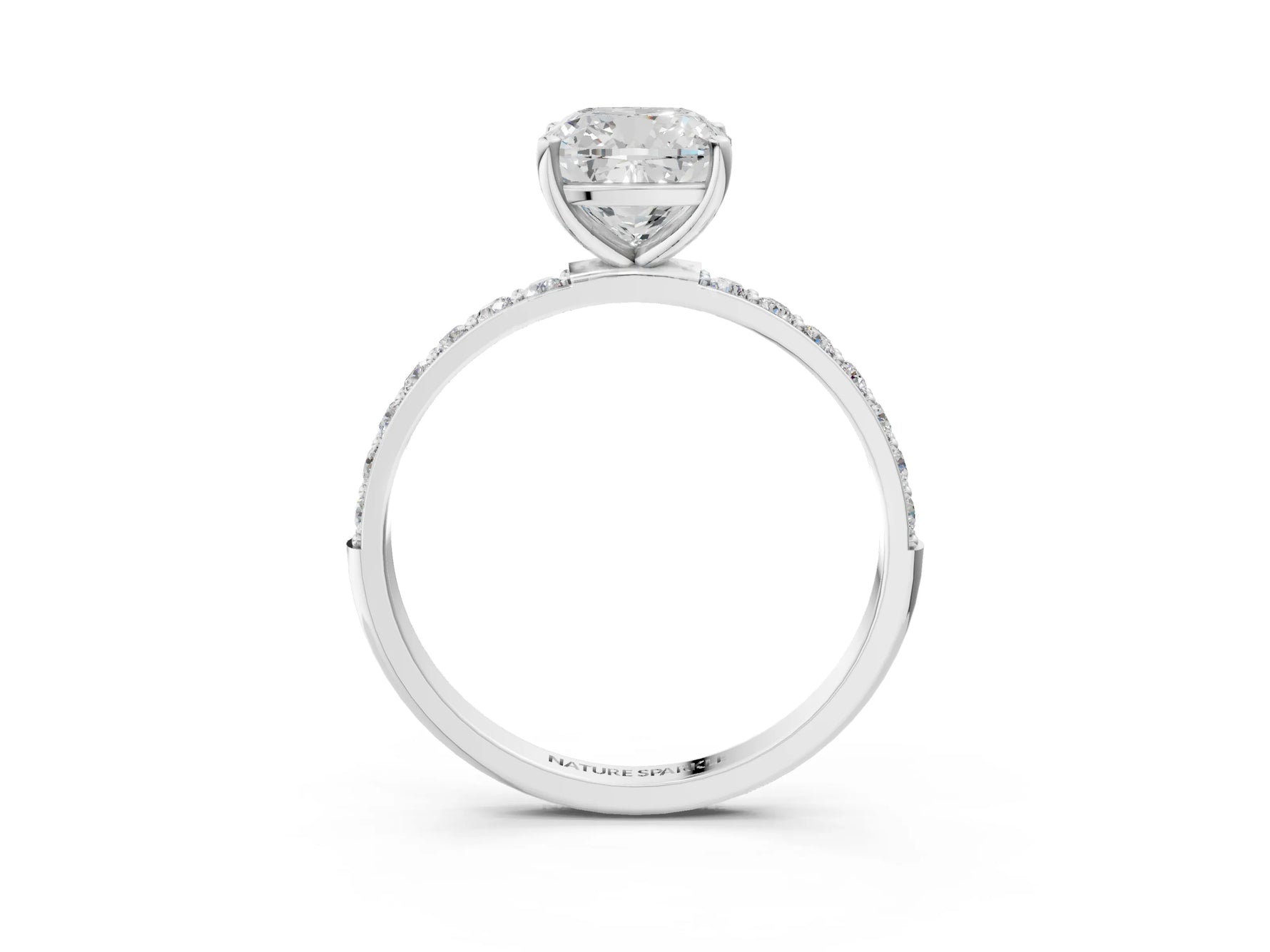 Cushion Cut Diamond Pavé Band Solitaire Ring in White gold with Round Accents_27