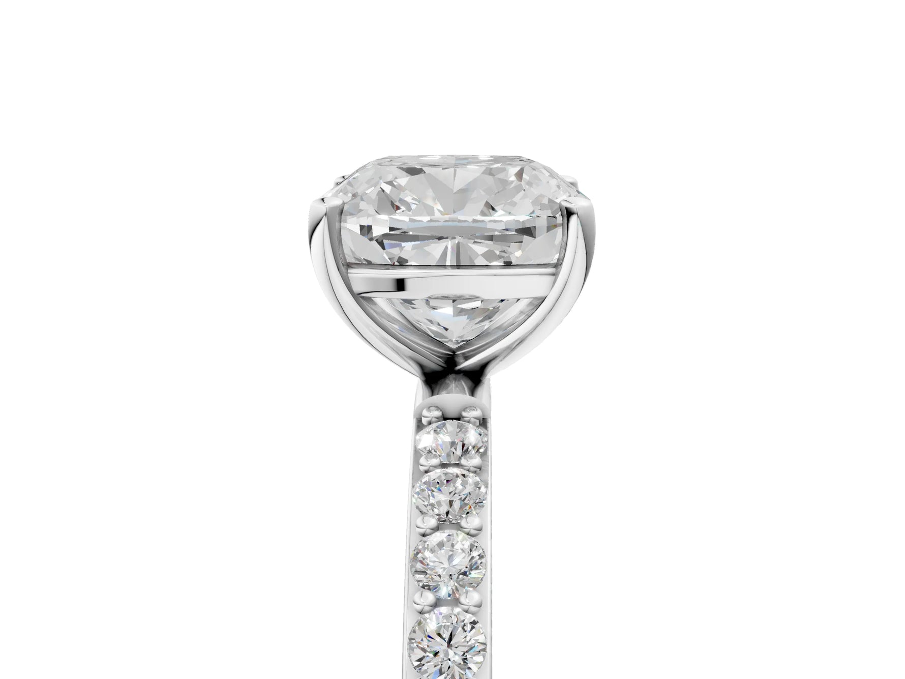 Cushion Cut Diamond Pavé Band Solitaire Ring in White gold with Round Accents_29