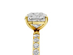 Cushion Cut Diamond Pavé Band Solitaire Ring in Yellow gold with Round Accents_29