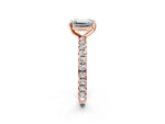 Cushion Cut Diamond Pavé Solitaire Ring in Rose gold with Round Pavé Band and Prong Setting_2