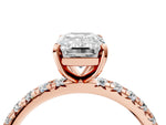 Cushion Cut Diamond Pavé Solitaire Ring in Rose gold with Round Pavé Band and Prong Setting_4