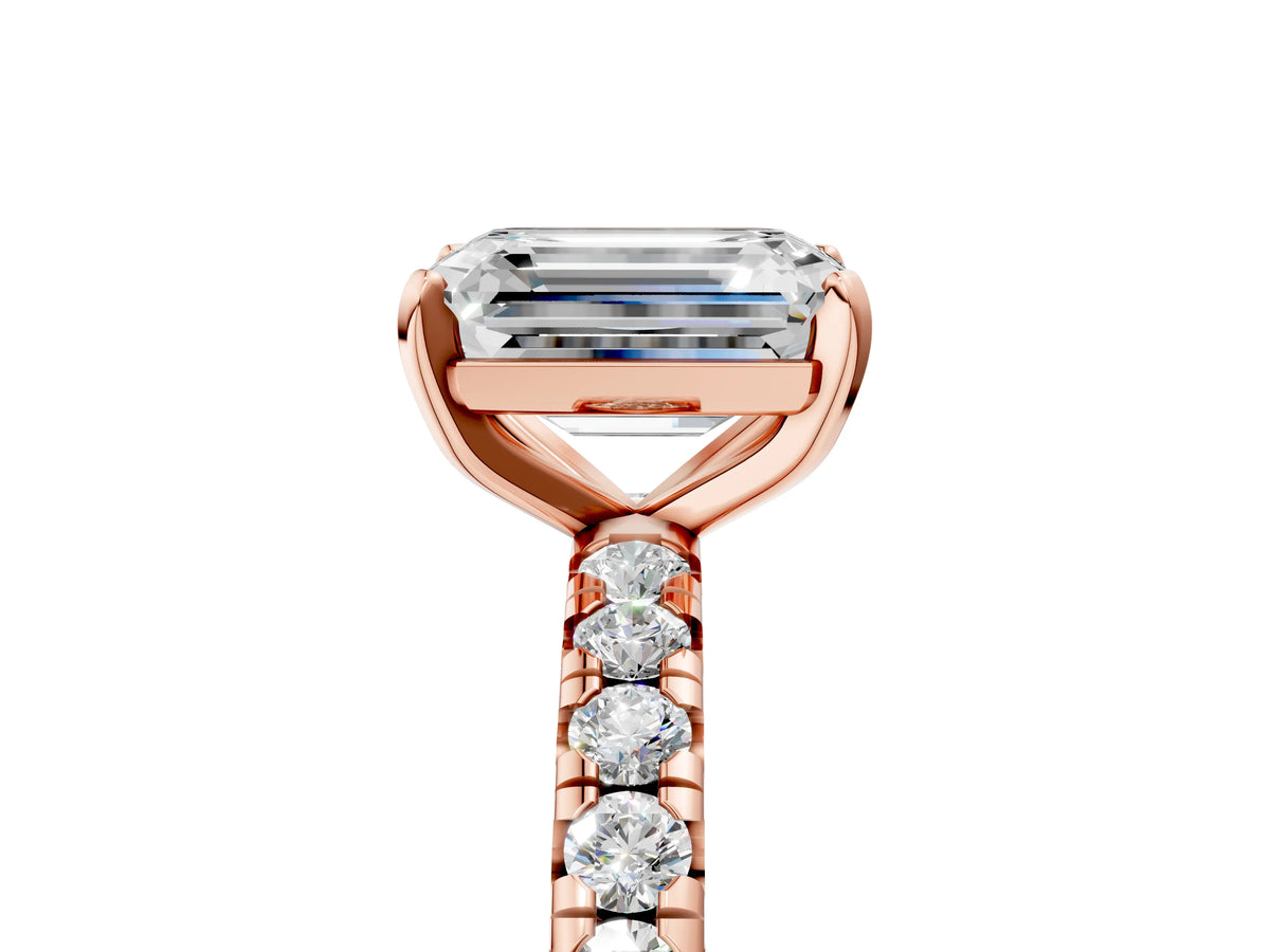 Cushion Cut Diamond Pavé Solitaire Ring in Rose gold with Round Pavé Band and Prong Setting_5