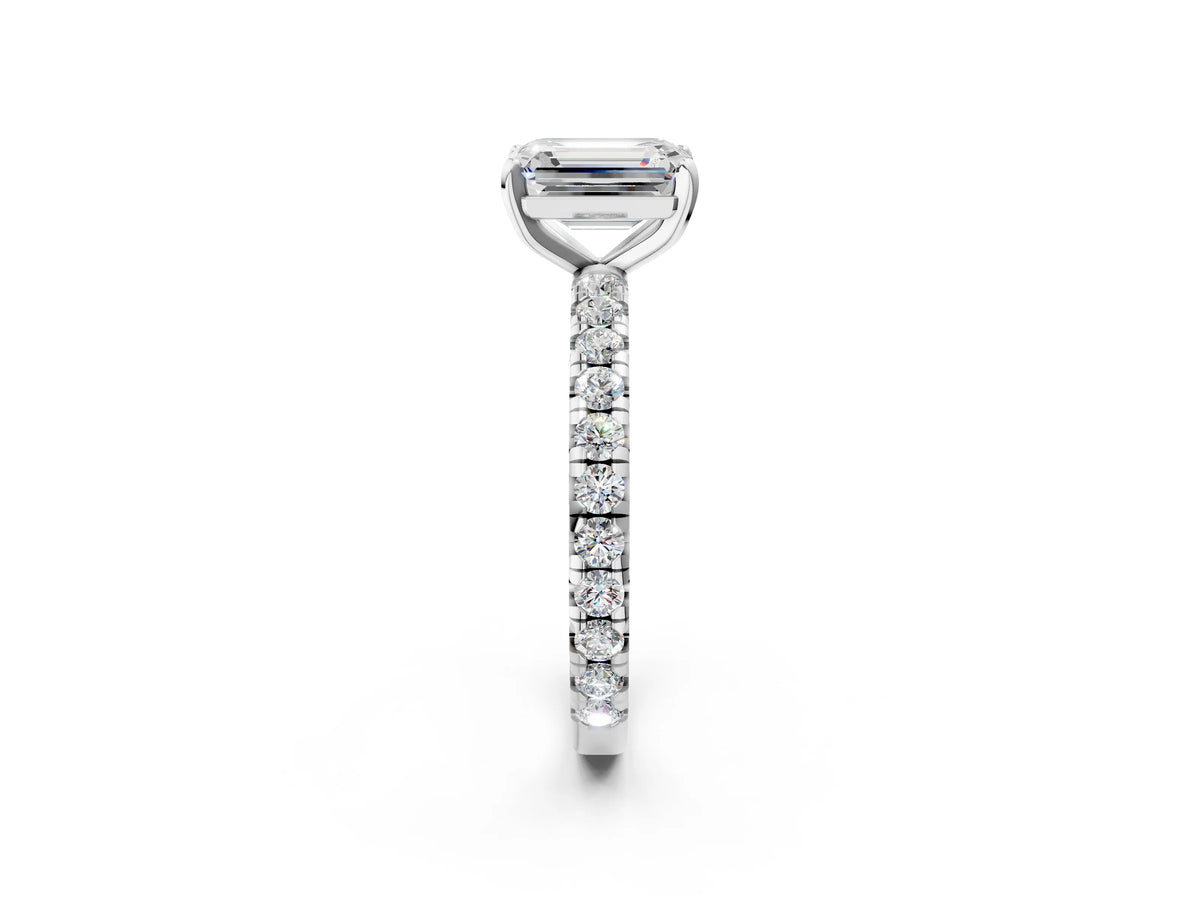 Cushion Cut Diamond Pavé Solitaire Ring in Silver with Round Pavé Band and Prong Setting_2