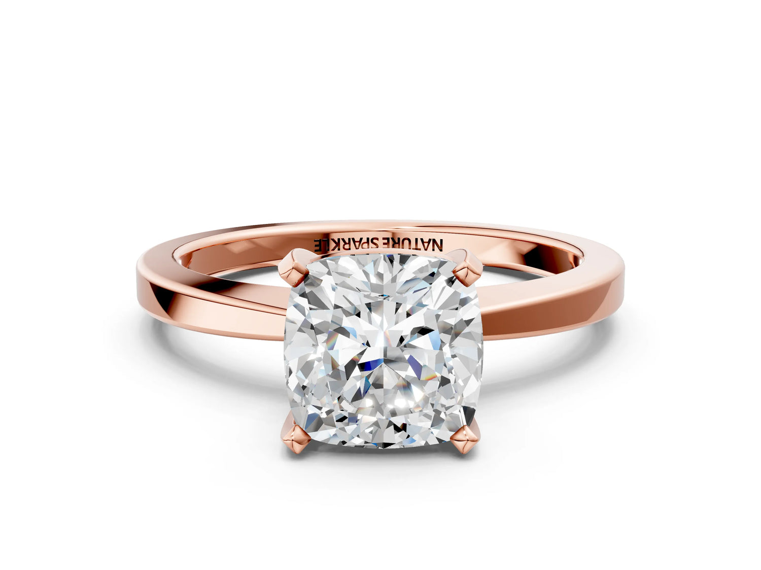 Cushion Cut Diamond Solitaire Engagement Ring in Rose gold with Prong Setting_12