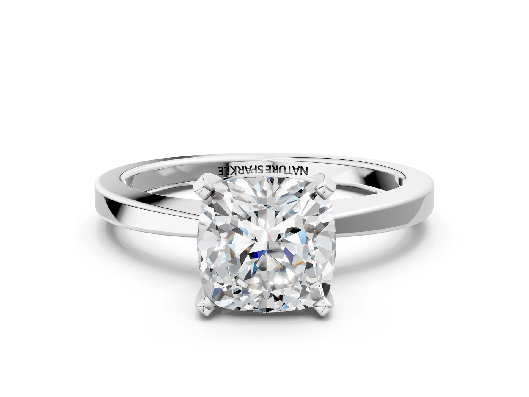 Cushion Cut Diamond Solitaire Engagement Ring in White gold with Prong Setting_12