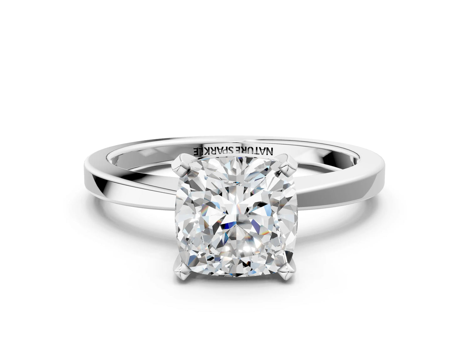Cushion Cut Diamond Solitaire Engagement Ring in White gold with Prong Setting_12
