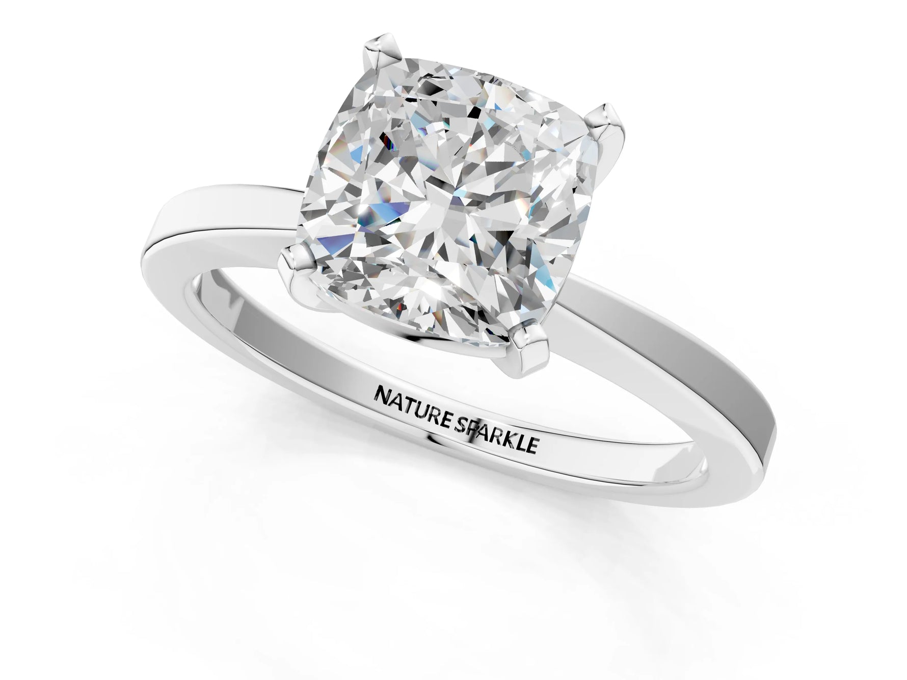Cushion Cut Diamond Solitaire Engagement Ring in White gold with Prong Setting_13