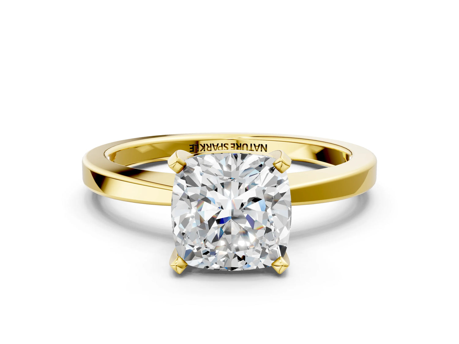 Cushion Cut Diamond Solitaire Engagement Ring in Yellow gold with Prong Setting_12