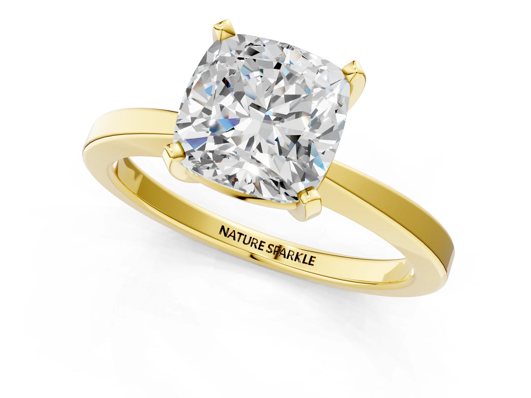 Cushion Cut Diamond Solitaire Engagement Ring in Yellow gold with Prong Setting_13