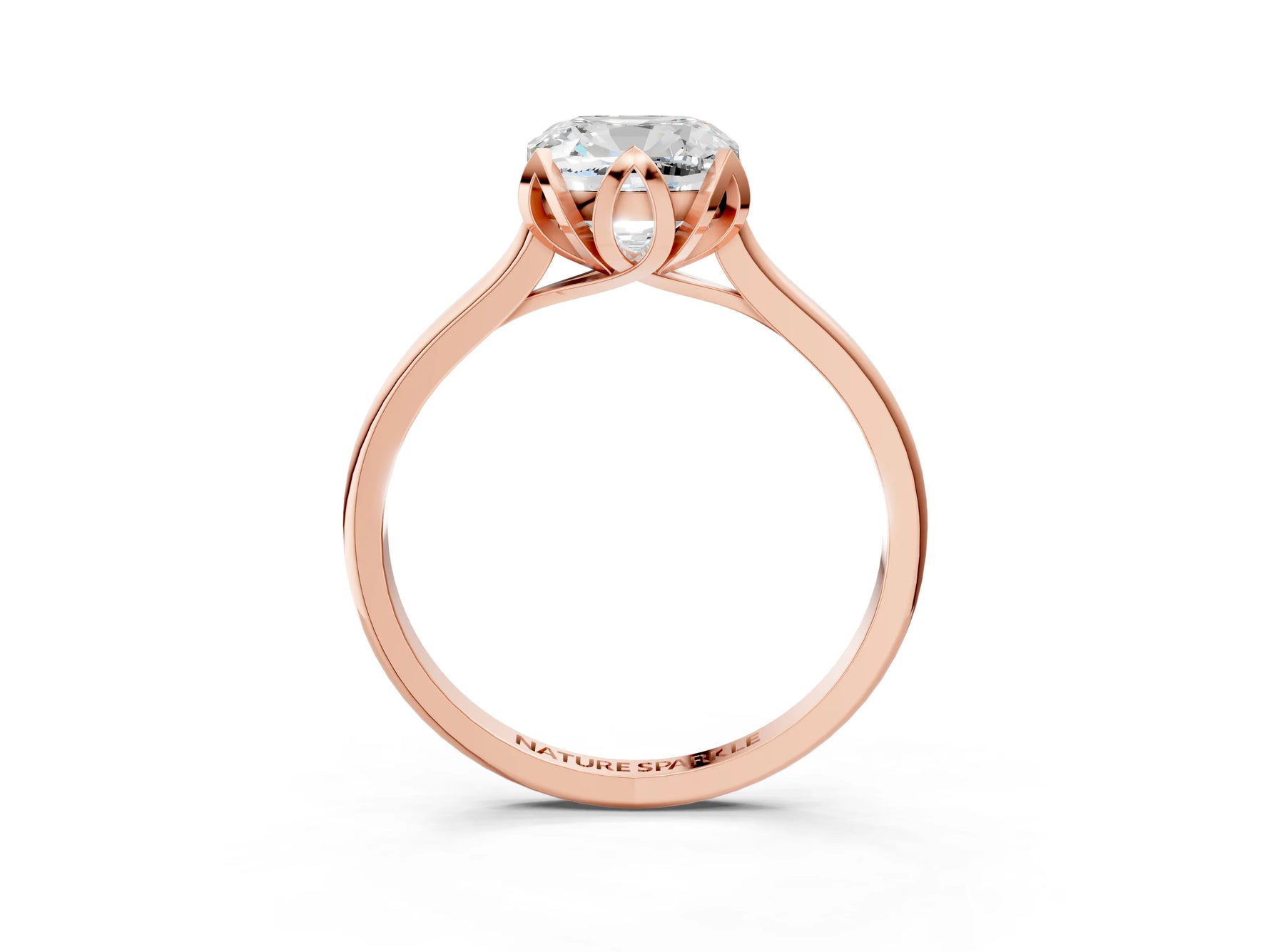 Cushion Cut Diamond Solitaire Ring in Rose gold with Flower Prong Setting_21