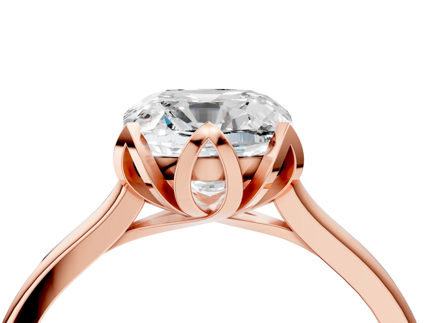 Cushion Cut Diamond Solitaire Ring in Rose gold with Flower Prong Setting_22