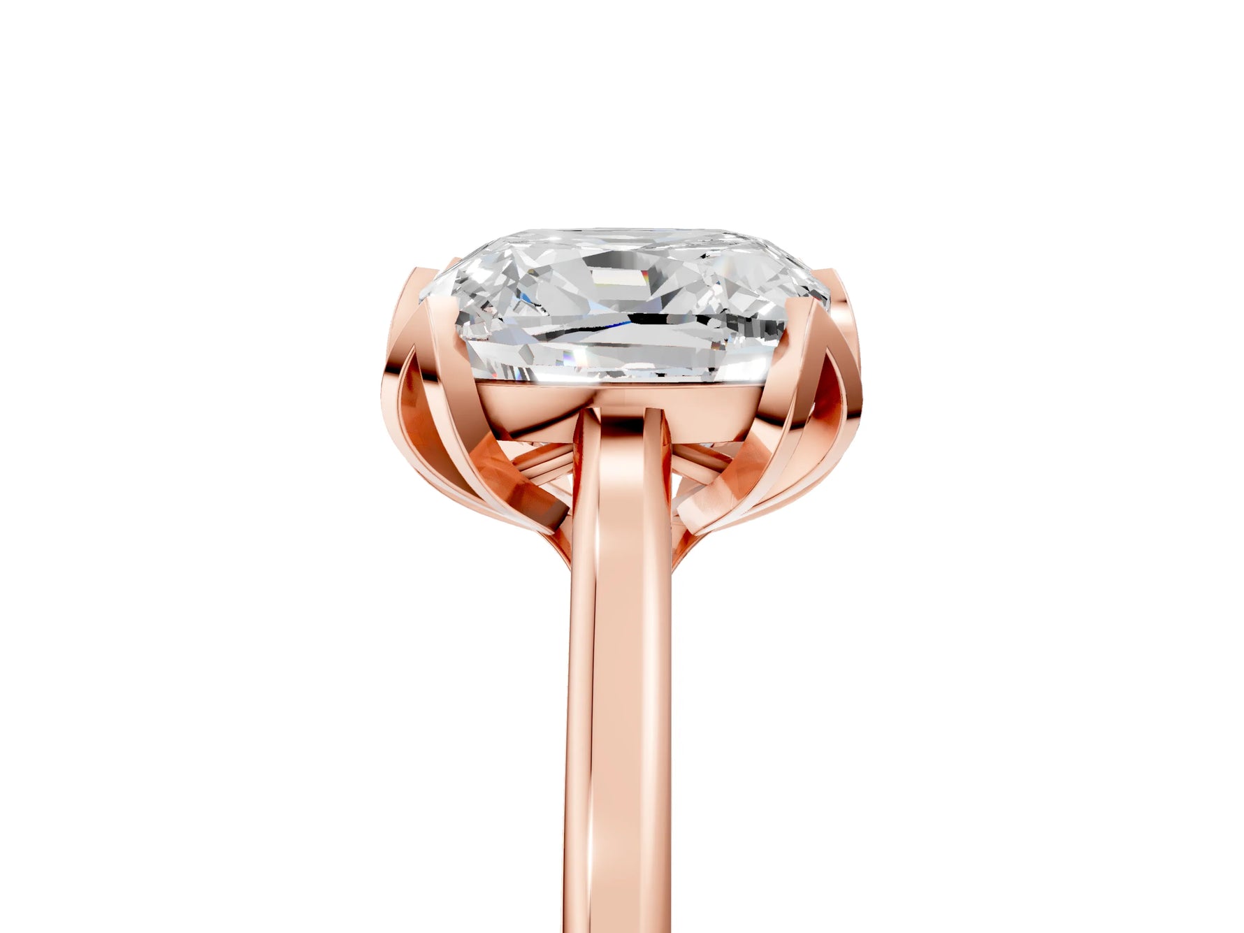 Cushion Cut Diamond Solitaire Ring in Rose gold with Flower Prong Setting_23