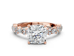 Cushion Cut Diamond Solitaire Ring in Rose gold with Pear and Round Cluster Band_12