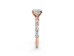 Cushion Cut Diamond Solitaire Ring in Rose gold with Pear and Round Cluster Band_14