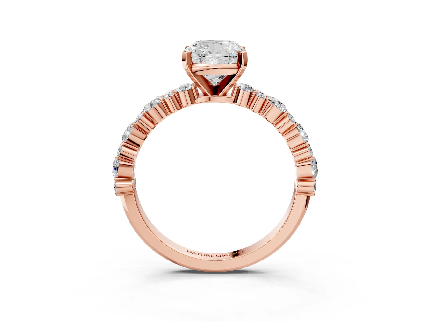 Cushion Cut Diamond Solitaire Ring in Rose gold with Pear and Round Cluster Band_15