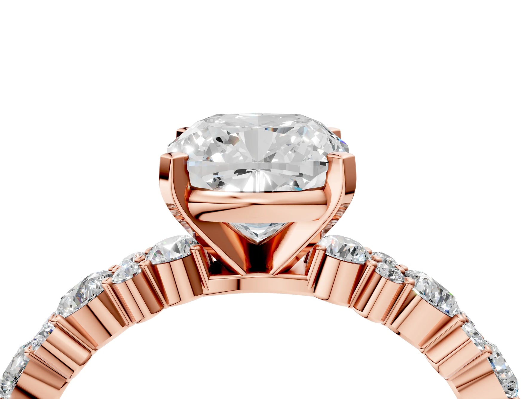 Cushion Cut Diamond Solitaire Ring in Rose gold with Pear and Round Cluster Band_16