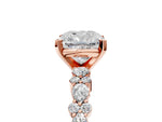 Cushion Cut Diamond Solitaire Ring in Rose gold with Pear and Round Cluster Band_17