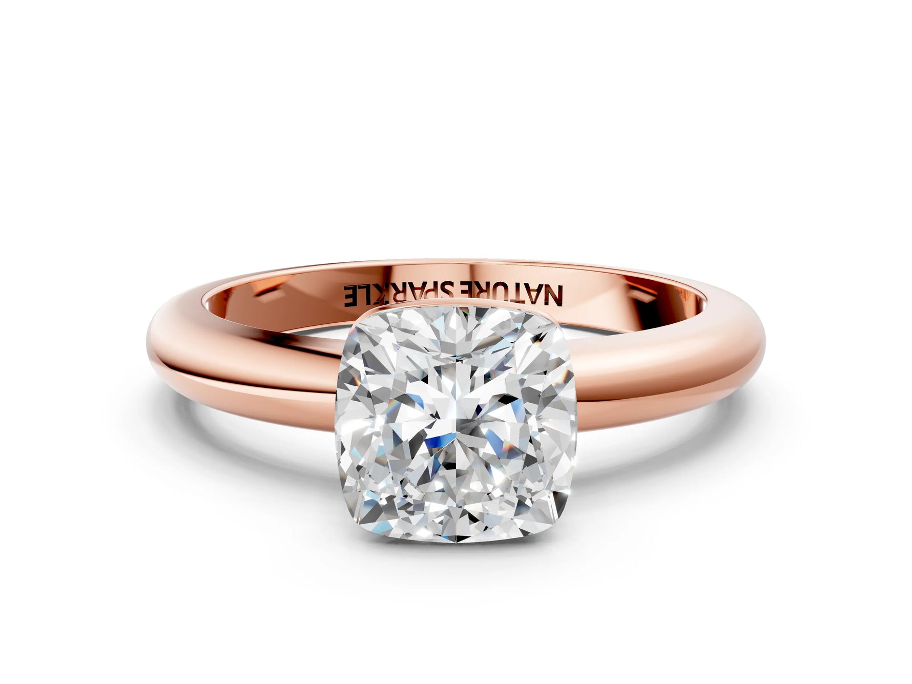 Cushion Cut Diamond Solitaire Ring in Rose gold with Prong Setting and Rounded Band_18