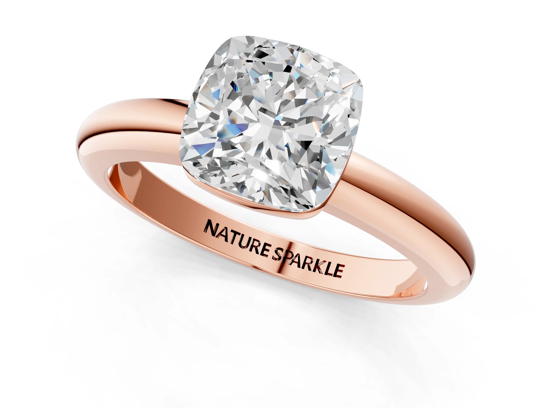 Cushion Cut Diamond Solitaire Ring in Rose gold with Prong Setting and Rounded Band_19