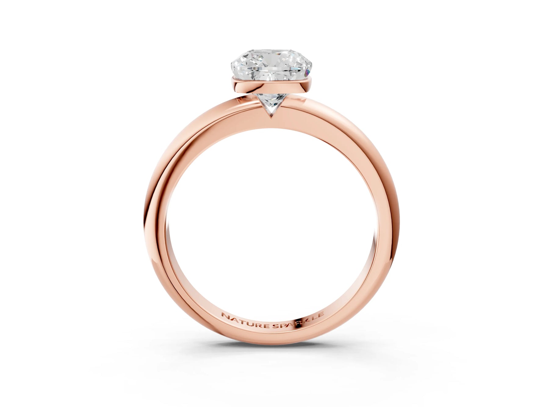 Cushion Cut Diamond Solitaire Ring in Rose gold with Prong Setting and Rounded Band_21