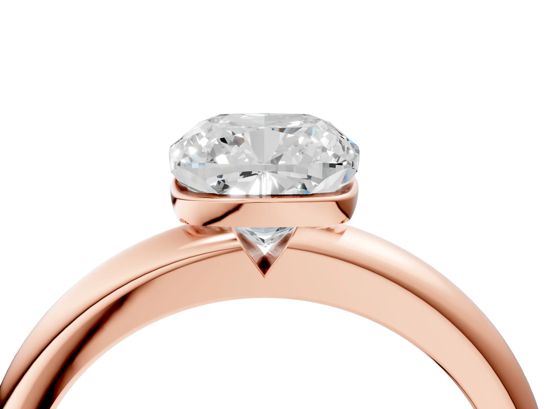Cushion Cut Diamond Solitaire Ring in Rose gold with Prong Setting and Rounded Band_22