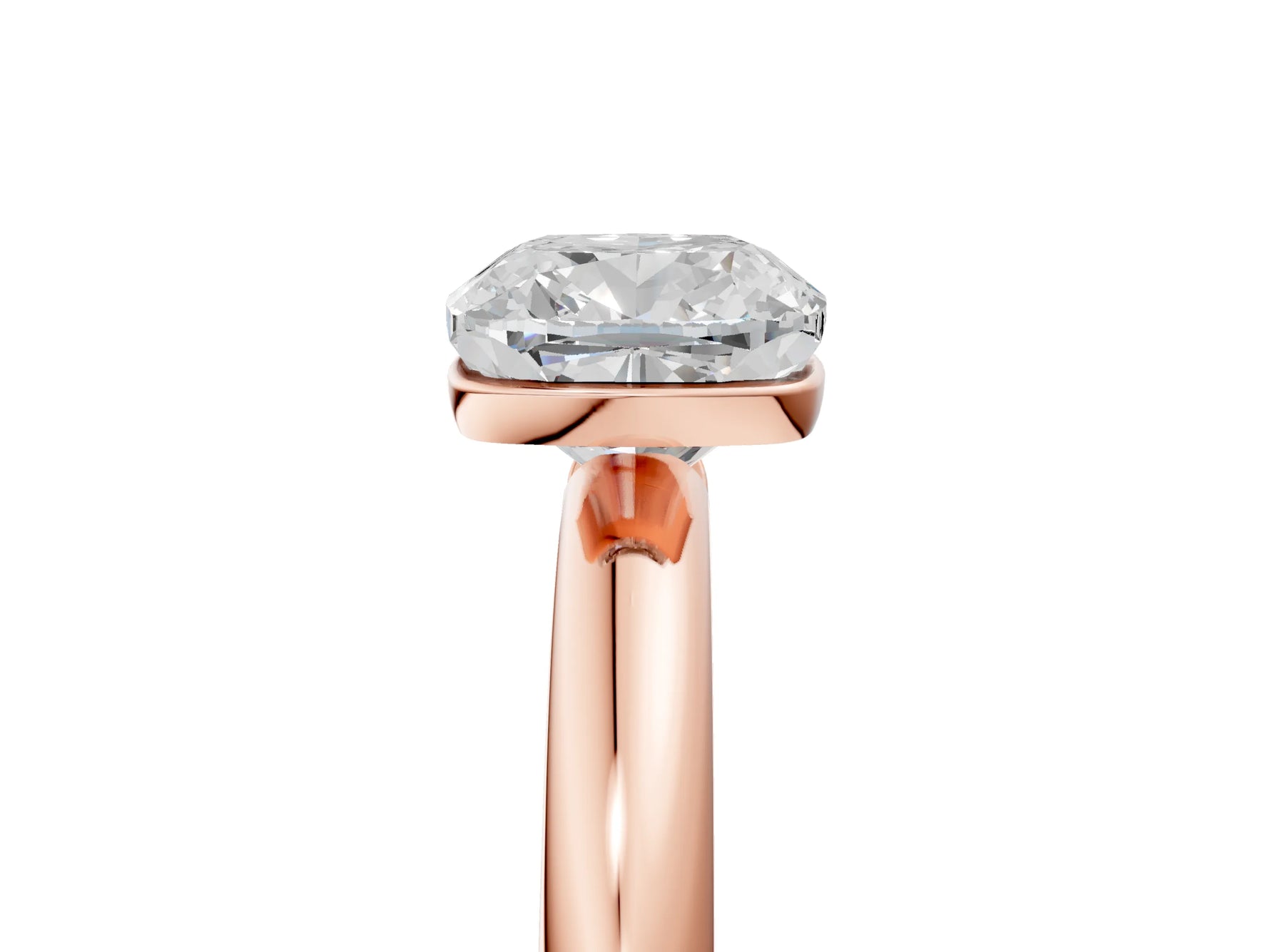 Cushion Cut Diamond Solitaire Ring in Rose gold with Prong Setting and Rounded Band_23