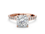 Cushion Cut Diamond Solitaire Ring in Rose gold with Round Pavé Band_24