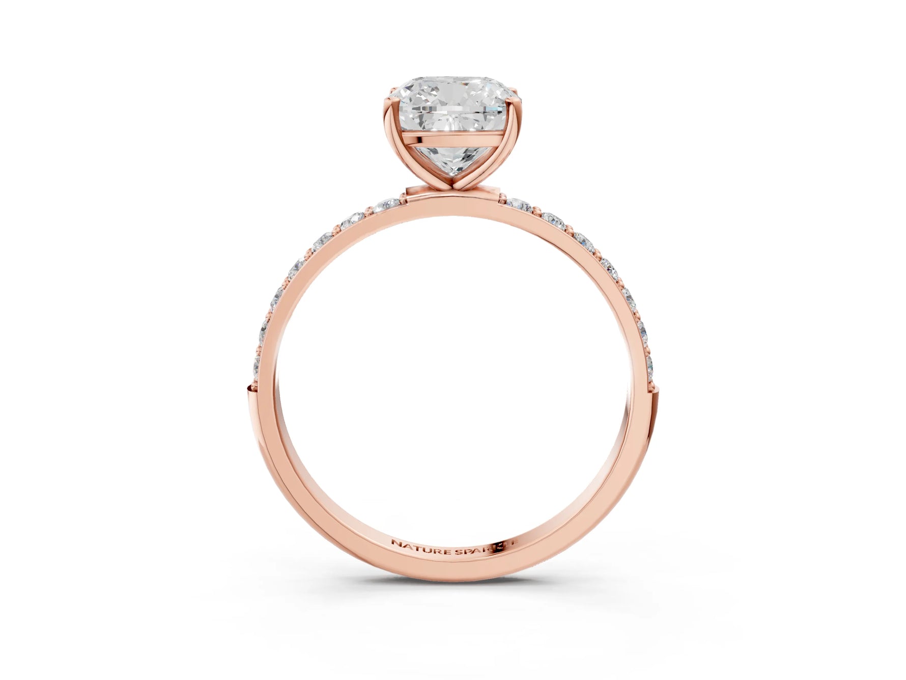 Cushion Cut Diamond Solitaire Ring in Rose gold with Round Pavé Band_27