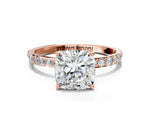 Cushion Cut Diamond Solitaire Ring in Rose gold with Round Shared Prong Pavé Band_18