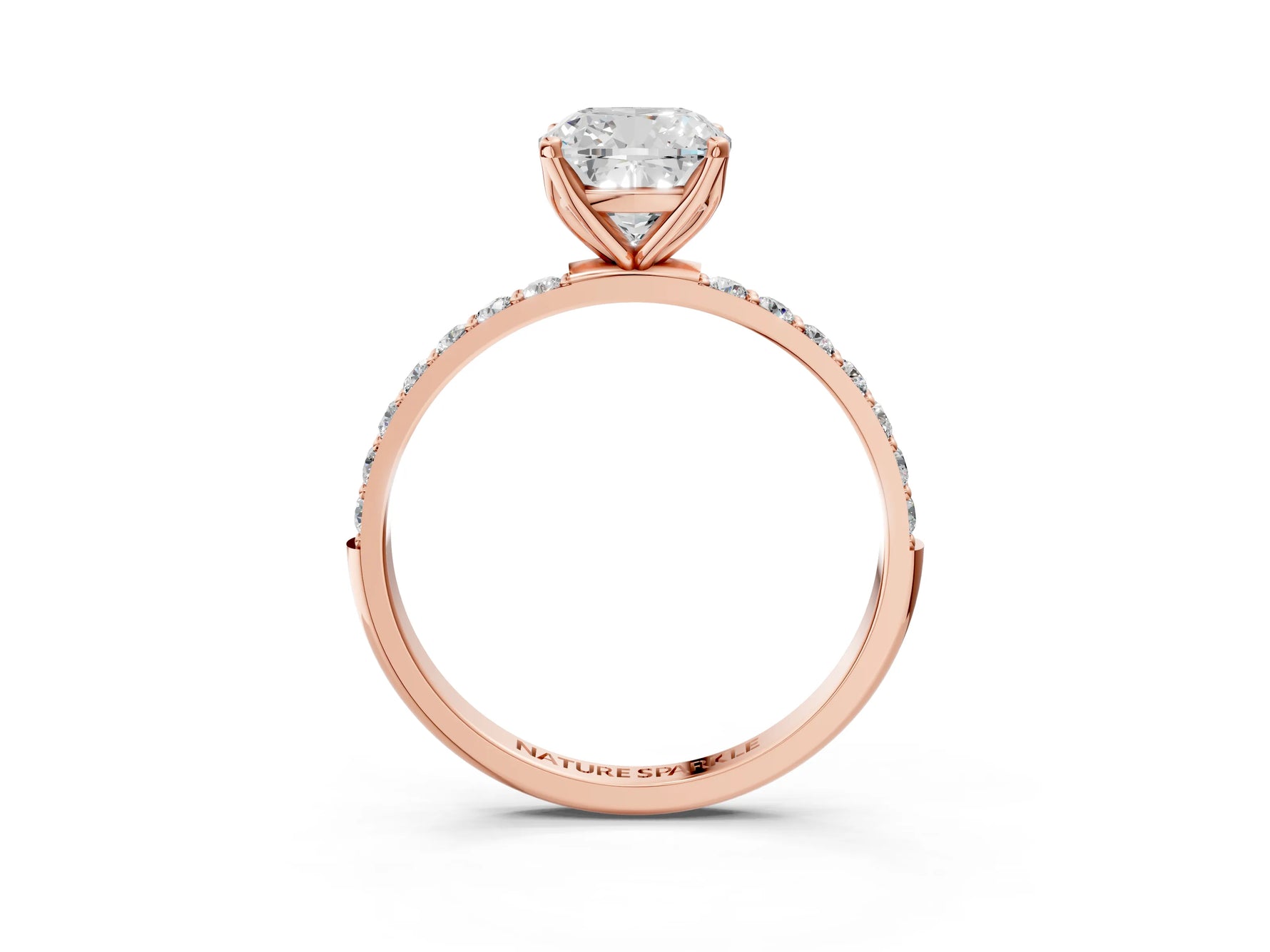 Cushion Cut Diamond Solitaire Ring in Rose gold with Round Shared Prong Pavé Band_21