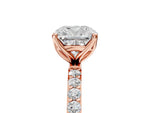 Cushion Cut Diamond Solitaire Ring in Rose gold with Round Shared Prong Pavé Band_23