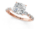 Cushion Cut Diamond Solitaire Ring in Rose gold with Shared Prong Marquise and Round Side Stones_13
