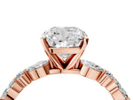 Cushion Cut Diamond Solitaire Ring in Rose gold with Shared Prong Marquise and Round Side Stones_16
