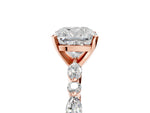 Cushion Cut Diamond Solitaire Ring in Rose gold with Shared Prong Marquise and Round Side Stones_17
