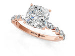 Cushion Cut Diamond Solitaire Ring in Rose gold with Shared Prong Marquise and Round Side Stones_37