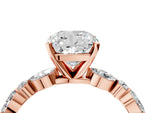 Cushion Cut Diamond Solitaire Ring in Rose gold with Shared Prong Marquise and Round Side Stones_40