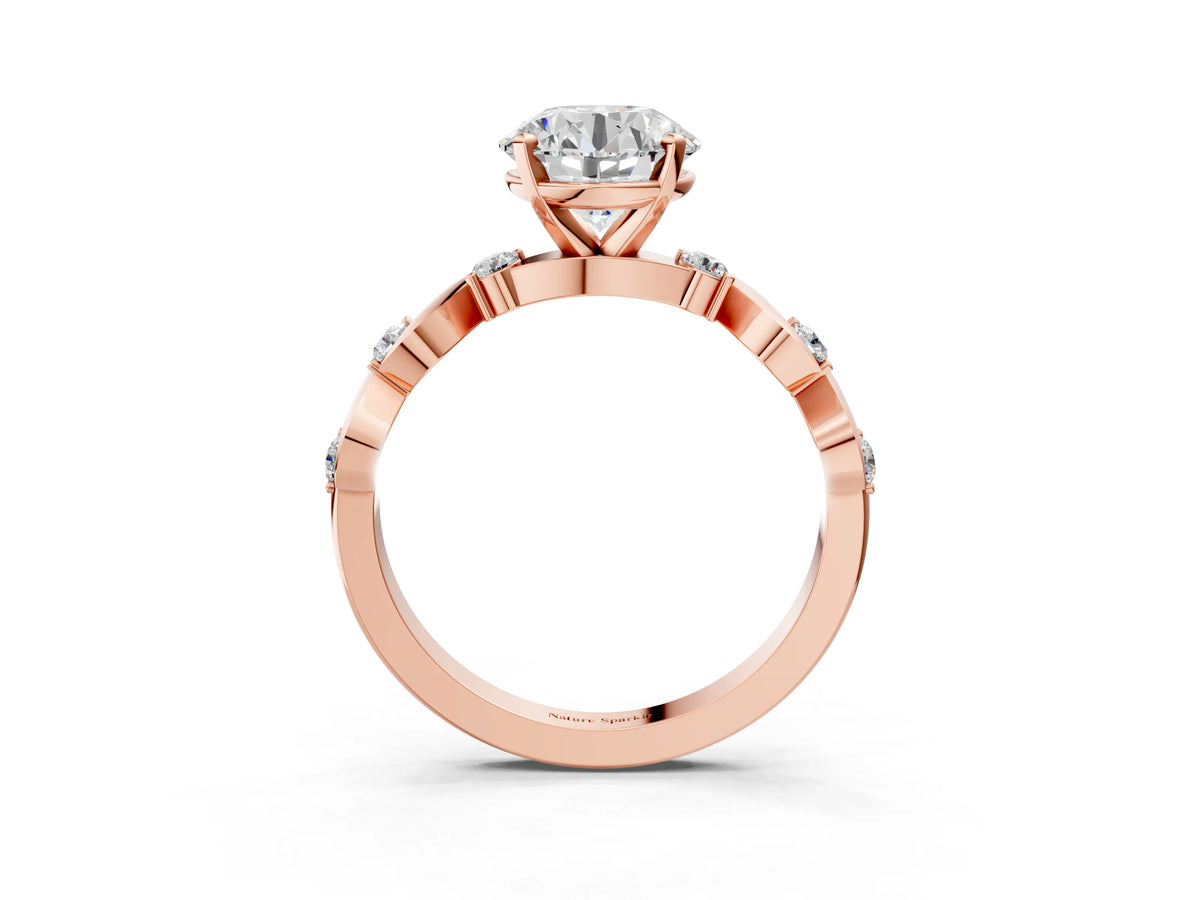 Cushion Cut Diamond Solitaire Ring in Rose gold with Twisted Ribbon Band and Round Accents_3