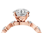 Cushion Cut Diamond Solitaire Ring in Rose gold with Twisted Ribbon Band and Round Accents_4