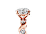 Cushion Cut Diamond Solitaire Ring in Rose gold with Twisted Ribbon Band and Round Accents_5