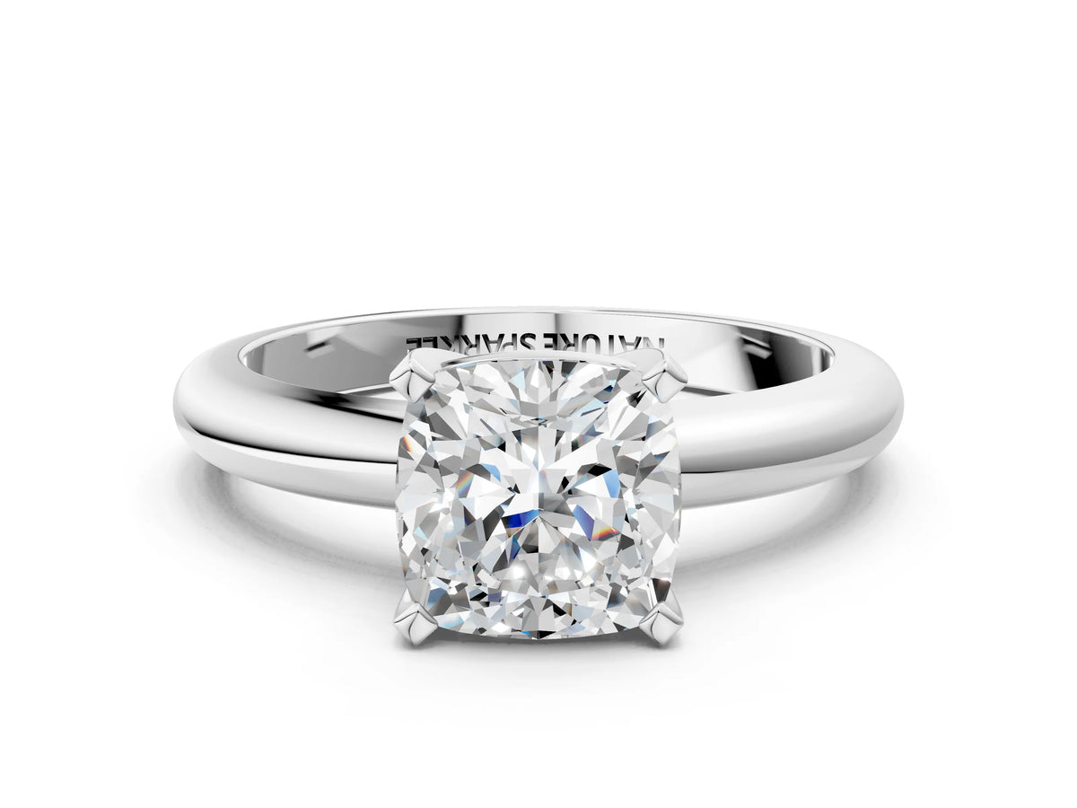 Cushion Cut Diamond Solitaire Ring in Silver with Prong Setting and Rounded Band_42