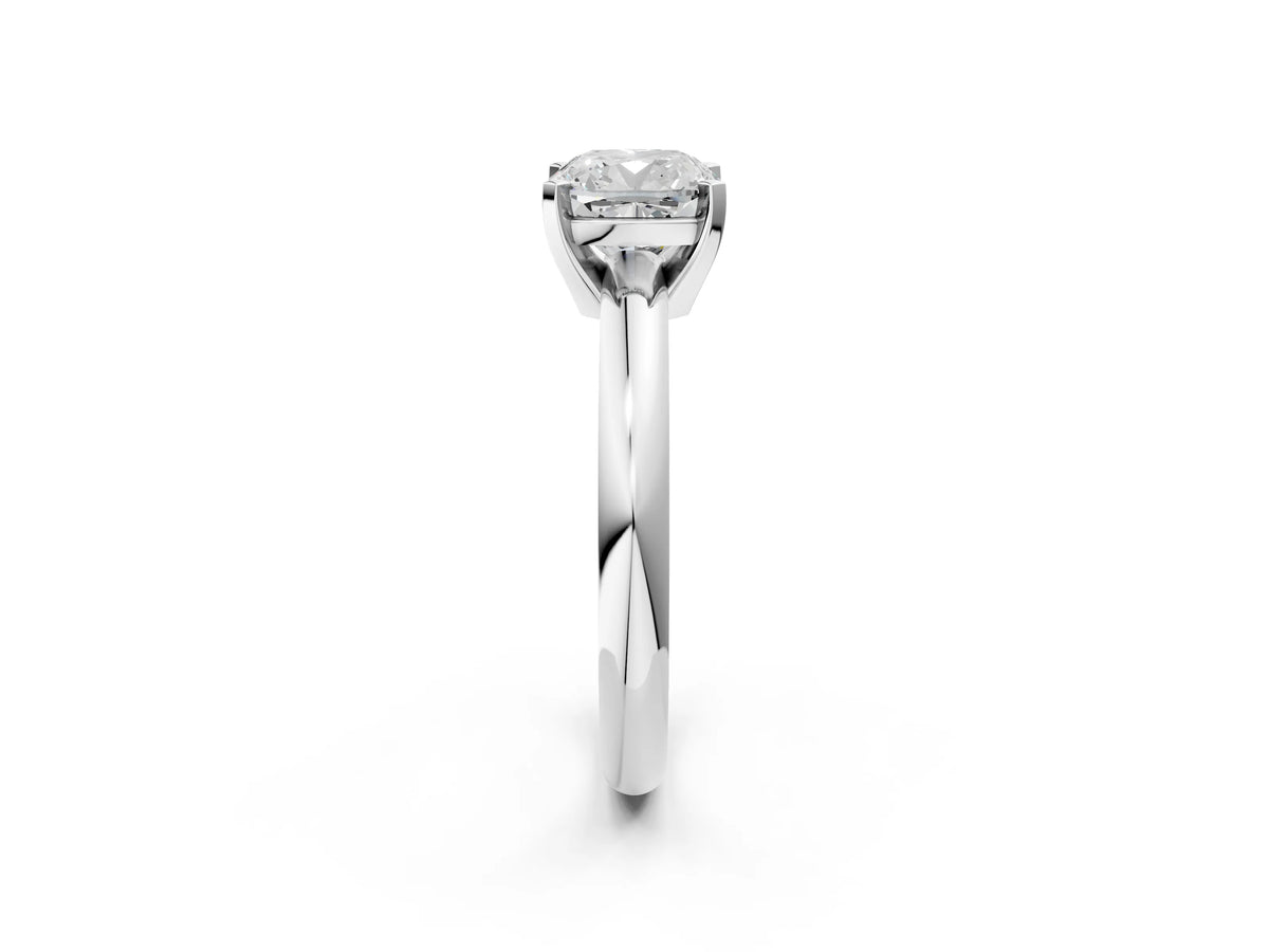 Cushion Cut Diamond Solitaire Ring in Silver with Prong Setting and Rounded Band_44