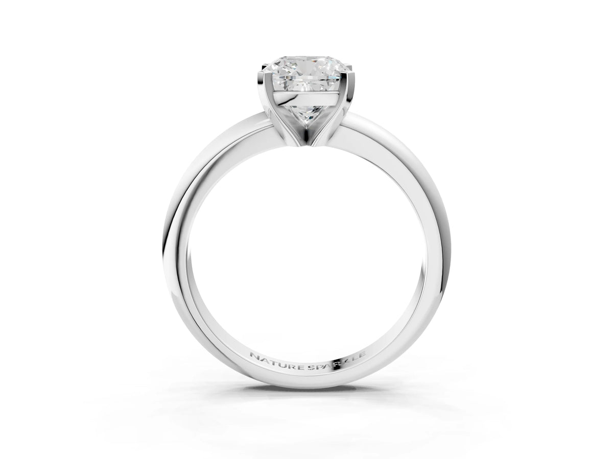 Cushion Cut Diamond Solitaire Ring in Silver with Prong Setting and Rounded Band_45